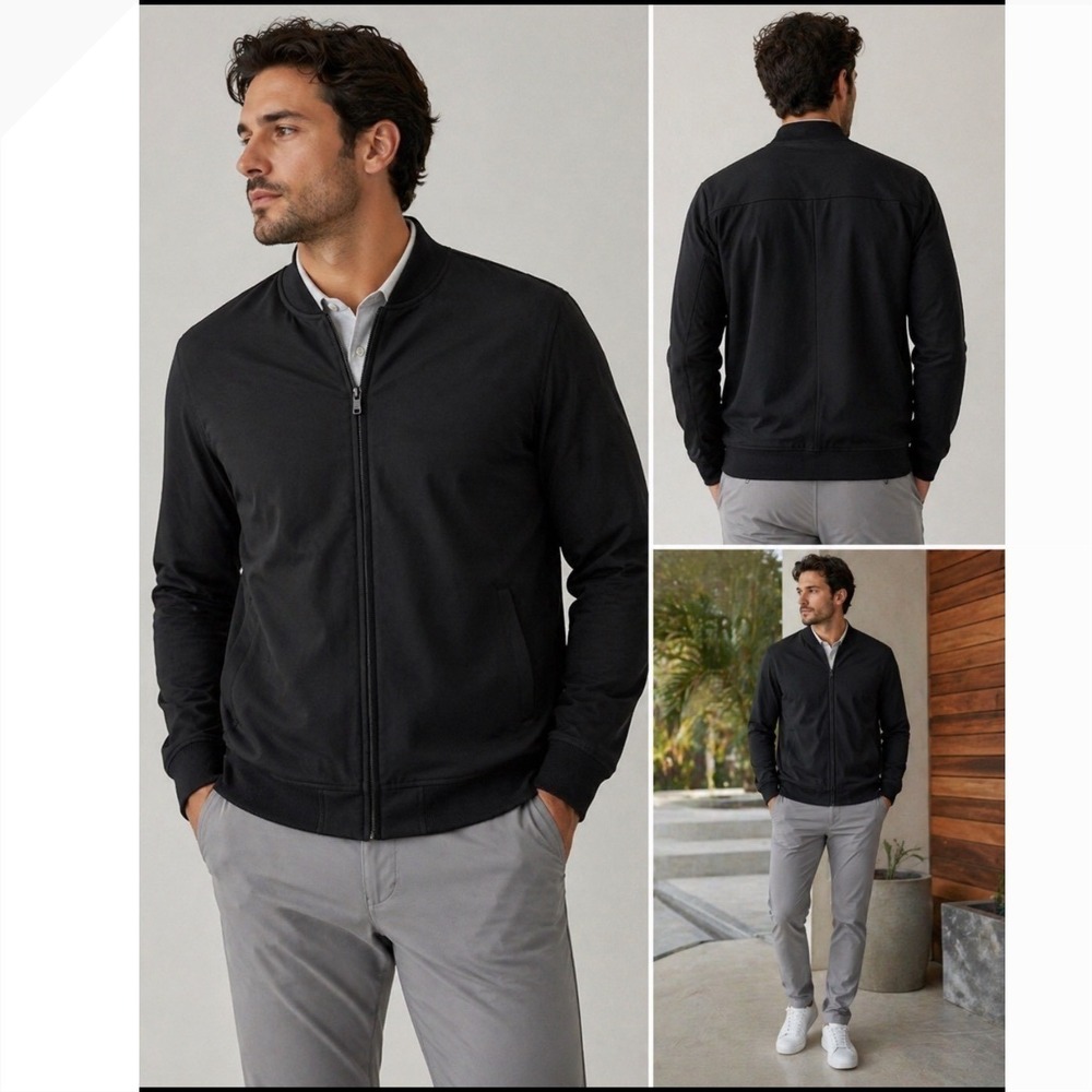 TravisMathew Mens Black Full Zip Bomber Jacket Cotton Blend Stretch Golf Large